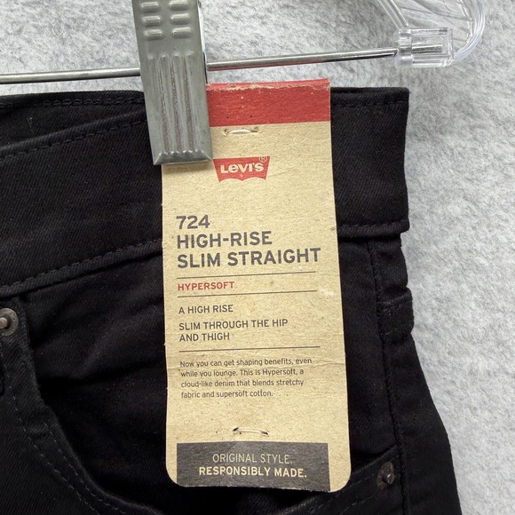 Levis 724 Jeans Womens 12 Black High Rise Slim Straight Hypersoft Stretch Denim - Picture 2 of 12